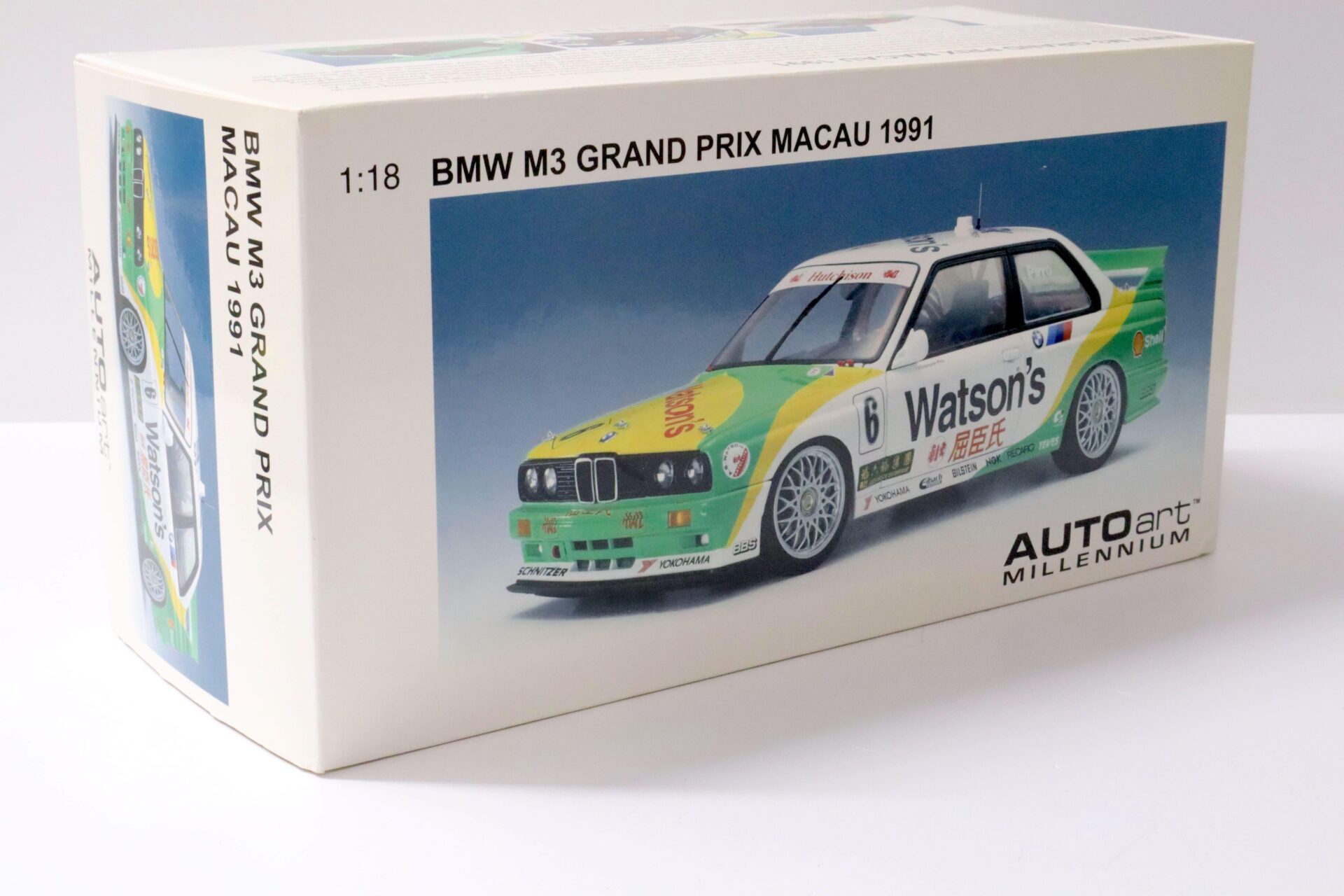 1:18 AUTOart BMW M3 E30 Grand Prix GP Macau 1991 WatsonÂ´s PIRRO #6