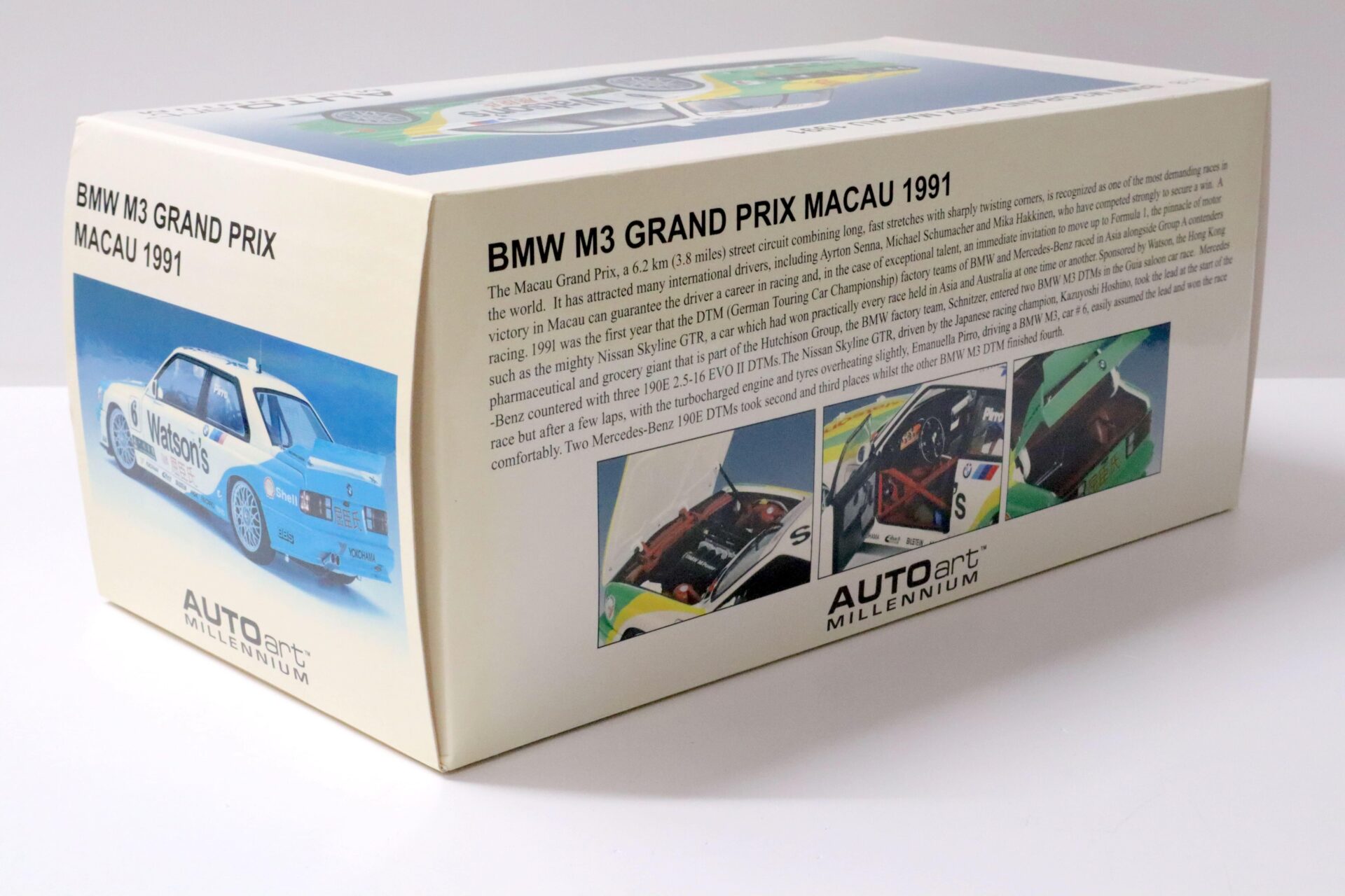1:18 AUTOart BMW M3 E30 Grand Prix GP Macau 1991 WatsonÂ´s PIRRO #6