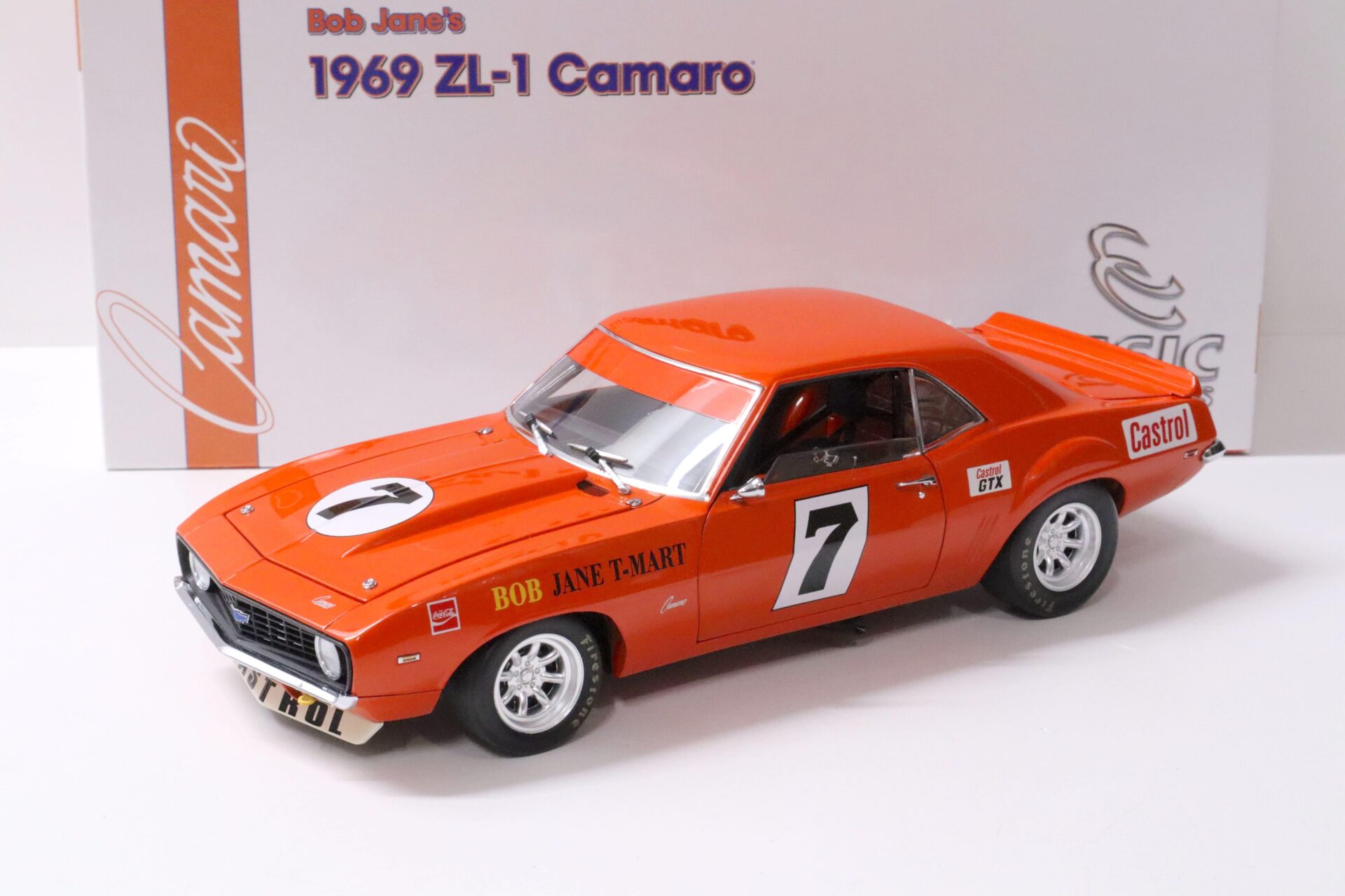 1:18 Classic Carlectables 1969 Chevrolet ZL-1 Camaro Bob Jane #7 orange