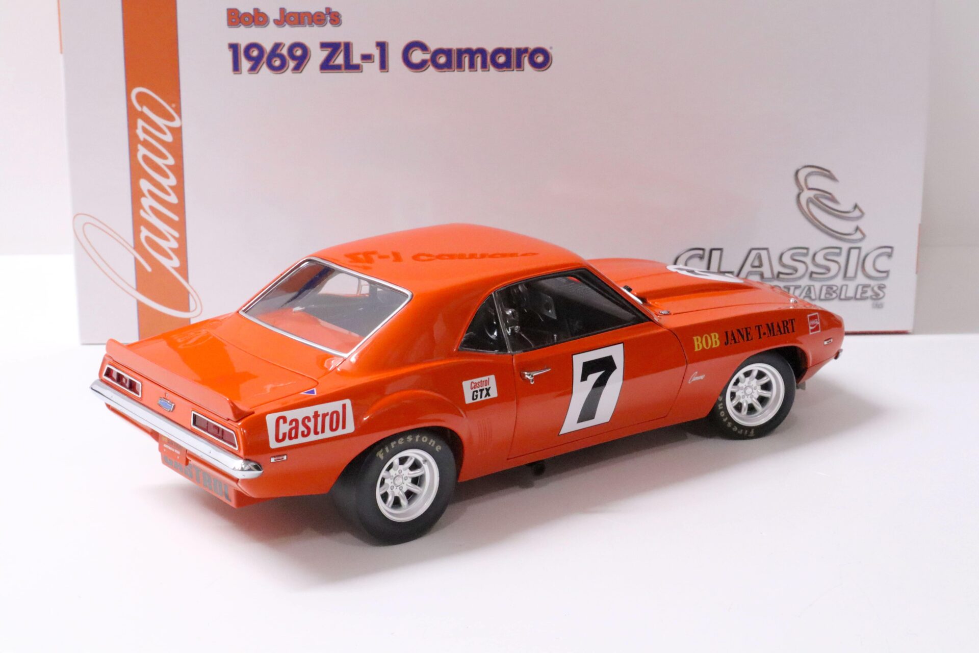 1:18 Classic Carlectables 1969 Chevrolet ZL-1 Camaro Bob Jane #7 orange