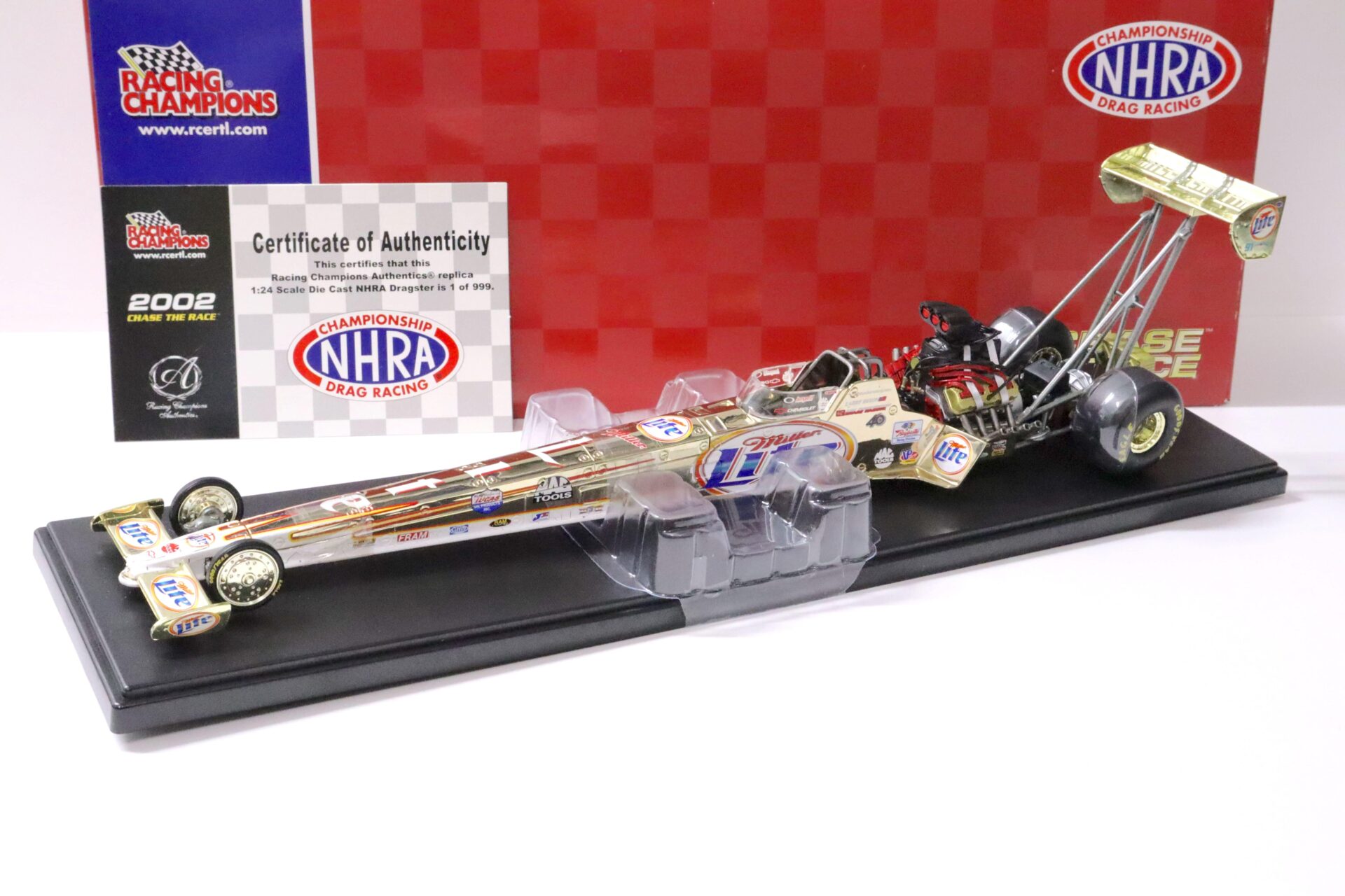 1:24 Racing Champions ERTL 2002 Top Fuel Dragster Dixon Miller Lite CHASE CAR Gold Chrome