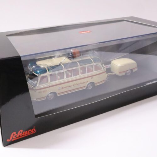 1:43 Schuco Setra S6 Reisebus mit Anhänger "Autobus Oberbayern" beige