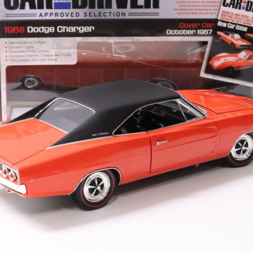 1:18 Auto World 1968 Dodge Charger Coupe orange/ black roof "Car Driver Cover"