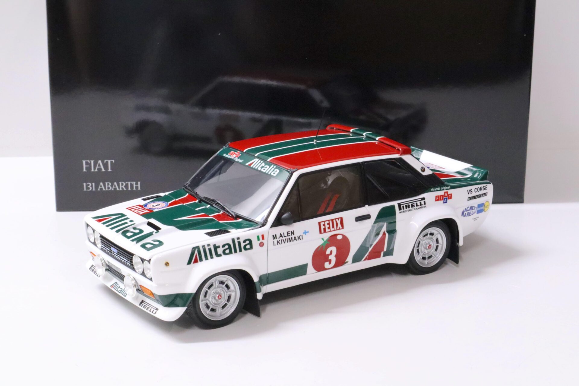 1:18 Kyosho Fiat 131 Abarth 1978 Alen/ Kivimaki Rally 1000 Lakes #3 Alitalia