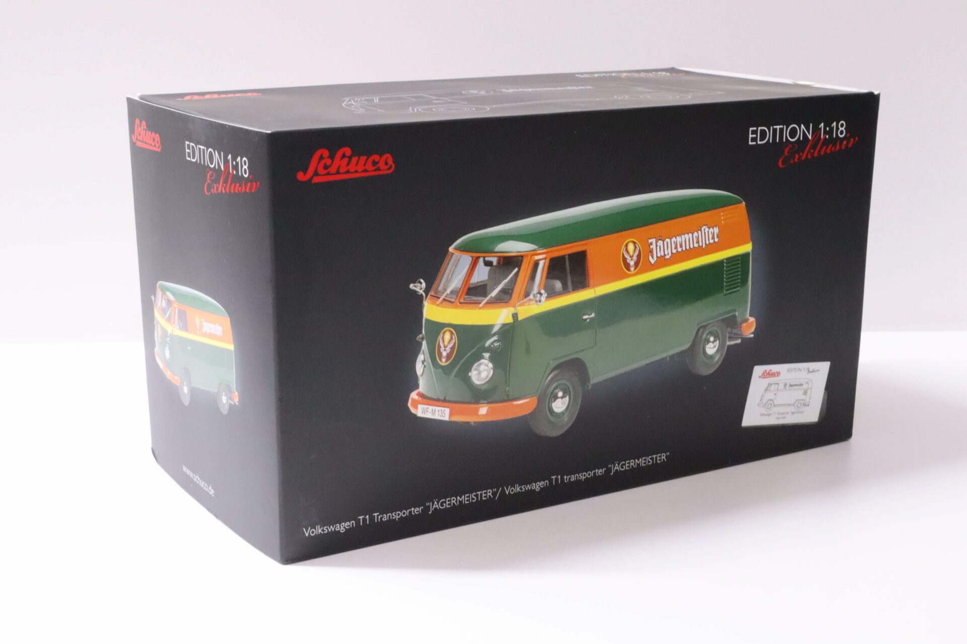 1:18 Schuco VW T1 Transporter Kasten Jägermeister green/ orange