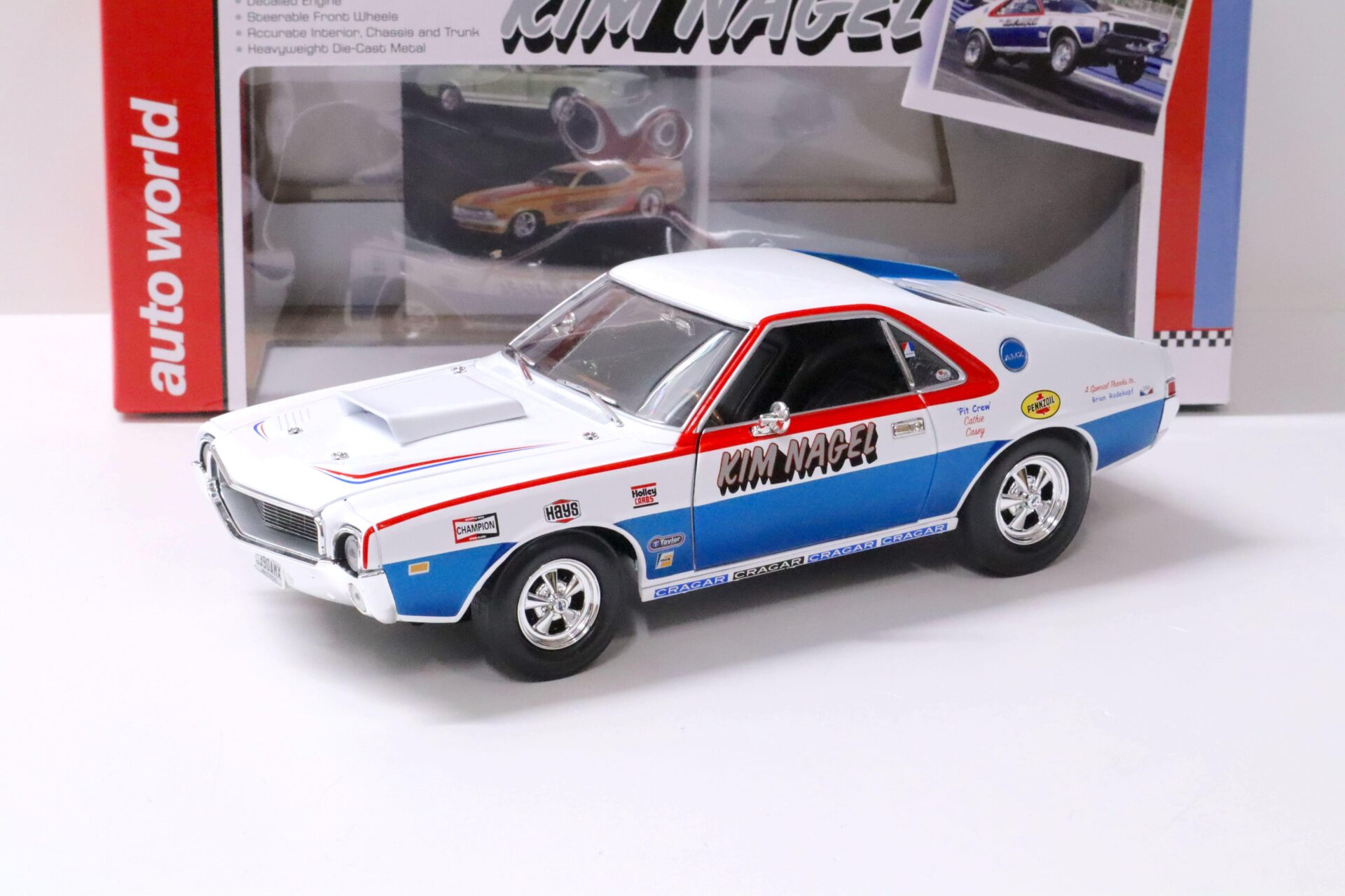 1:18 Auto World AMC AMX Hurst S/S 1969 Kim Nagel white