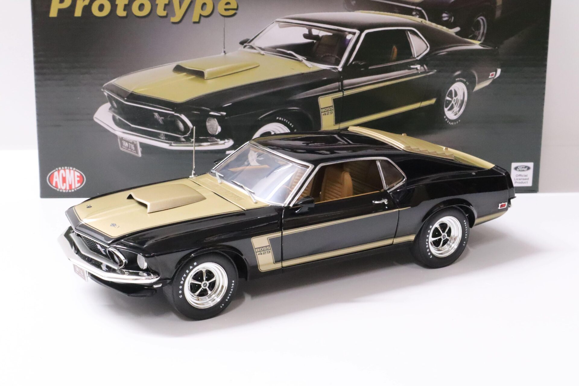 ID 60730 orig.jpg 1:18 ACME 1969 Ford Mustang Boss 429 Prototype Coupe black/ gold