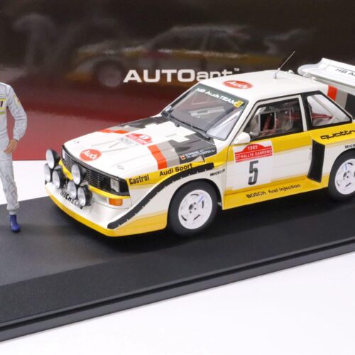 1:18 AUTOart Audi Sport Quattro S1 San Remo #5 Röhrl Sonderset Figur + Vitrine