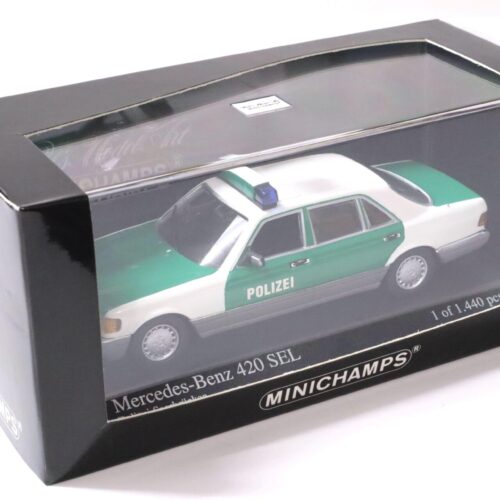 1:43 Minichamps Mercedes 420 SEL Limousine Polizei Saarbrücken 1991 green/ white