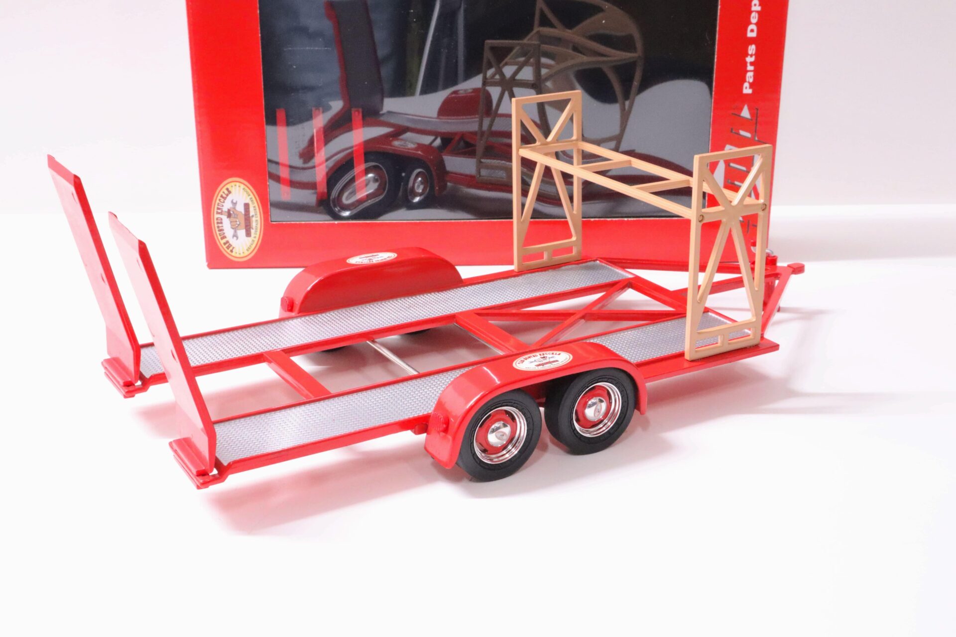 1:18 GMP Tandem Car Trailer Anhänger Busted Knuckle Garage red Diorama Zubehör