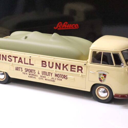 1:18 Schuco VW T1 Renntransporter "Bunker" Porsche beige