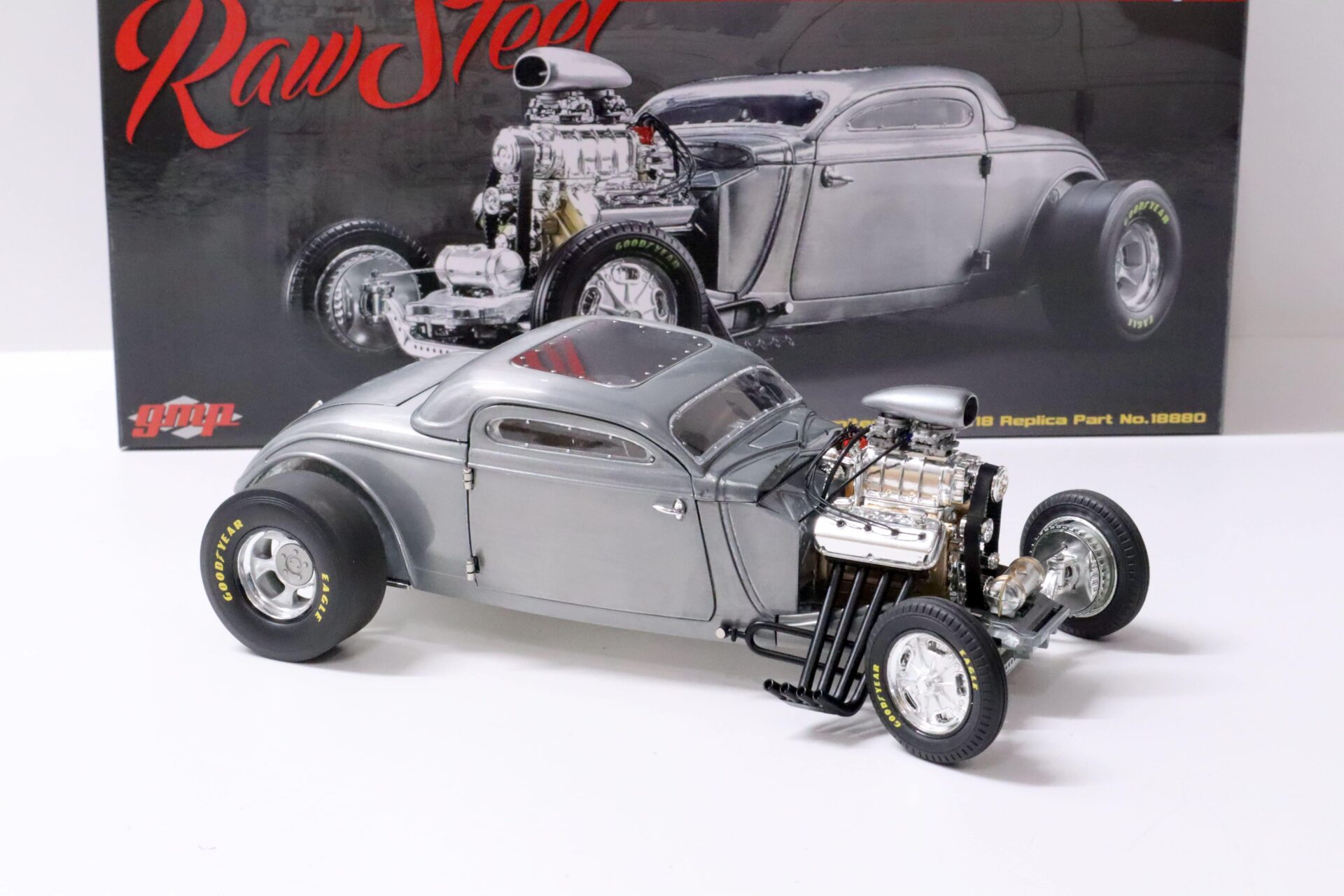 1:18 GMP Hot Rod 1934 Blown Altered Coupe - Raw Steel Limited Edition