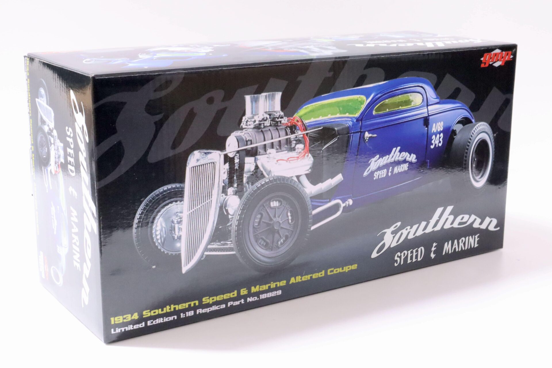 1:18 GMP Hot Rod 1934 Blown Altered Coupe Southern Speed & Marine blue