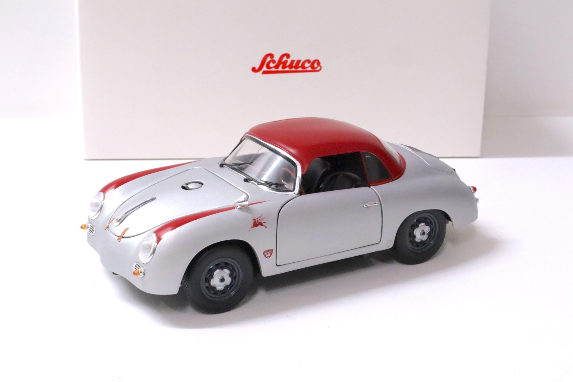1:18 Schuco Porsche 356 Speedster Outlaw with Hardtop matt silver/ red