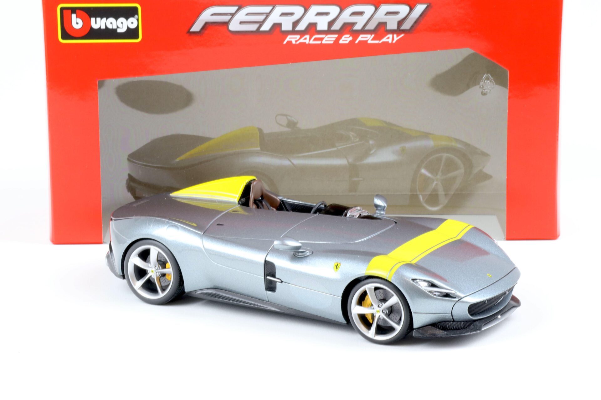 1:18 Bburago R&P Ferrari Monza SP1 grey metallic/ yellow 2019