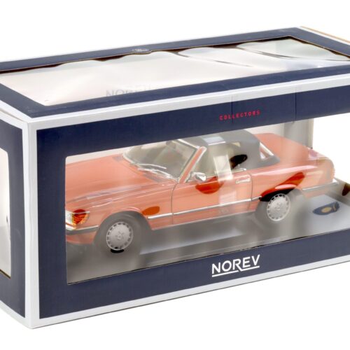 1:18 Norev Mercedes 300 SL Cabriolet R107 Inca red 1986