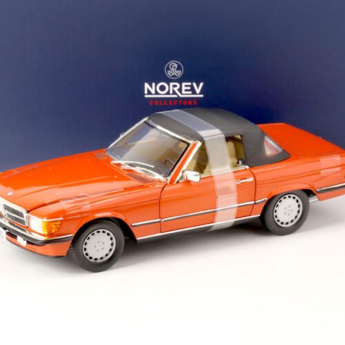 1:18 Norev Mercedes 300 SL Cabriolet R107 Inca red 1986