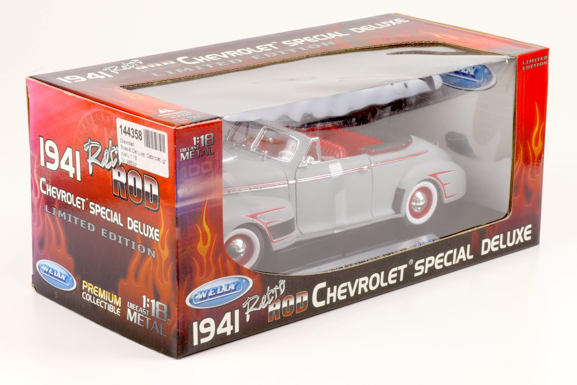 1:18 Welly 1941 Retro Rod Chevrolet Special Deluxe Convertible grey/ red