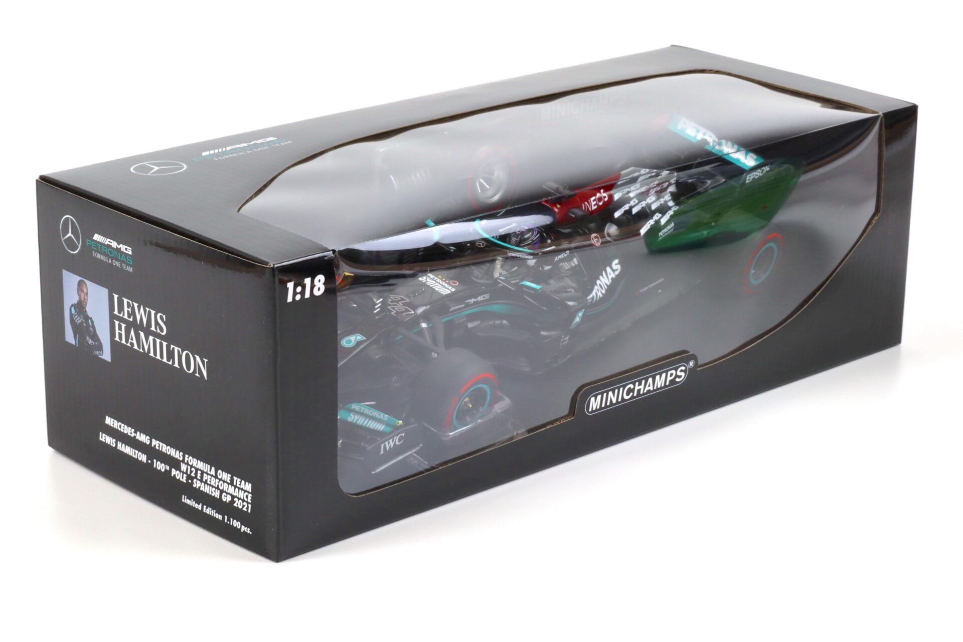 1:18 Minichamps Mercedes-AMG Petronas F1 W12 E Hamilton 100th Pole Spanish GP 2021