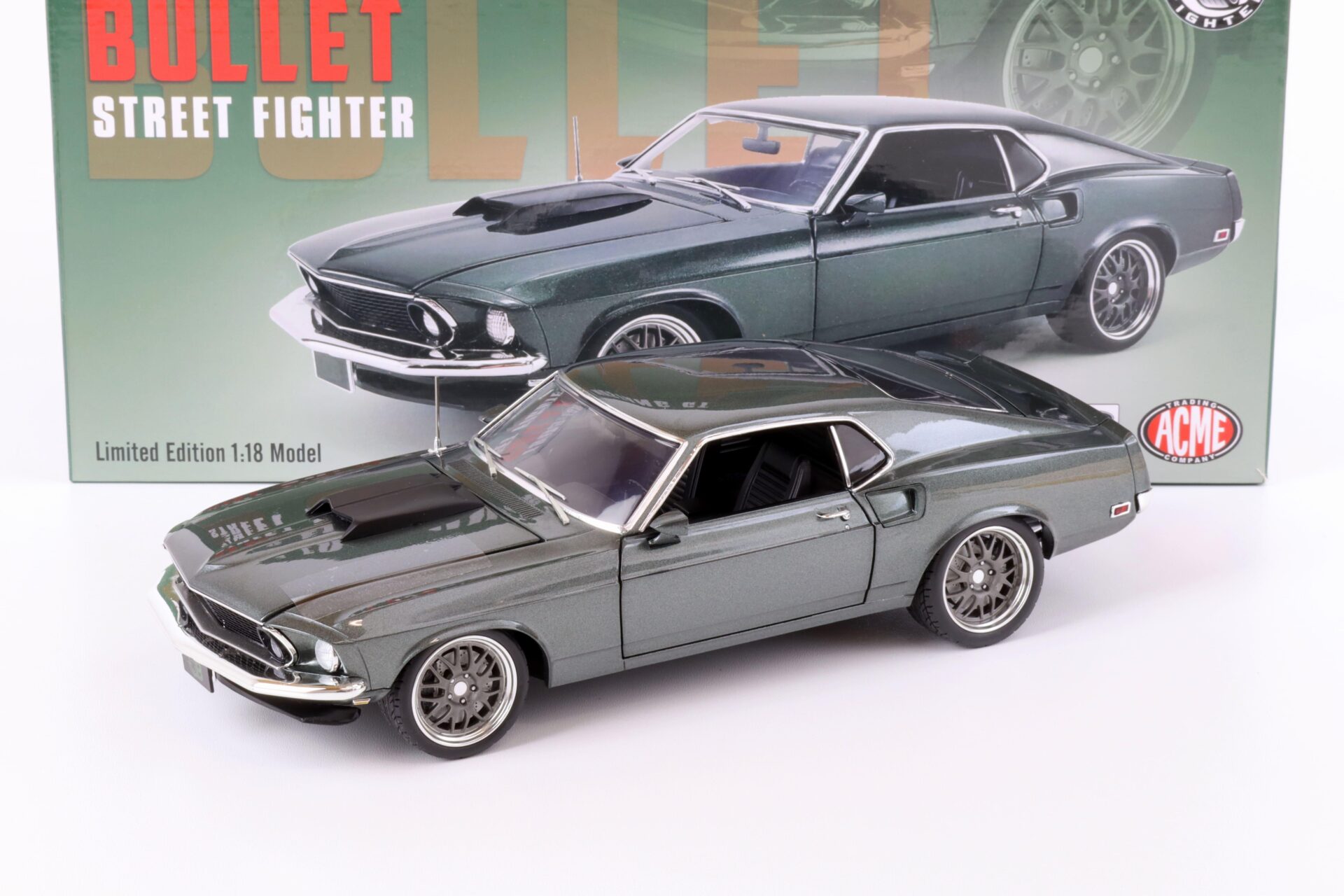 ID 64707 orig.jpg 1:18 ACME 1969 Ford Mustang GT Coupe BULLET Street Fighter green metallic
