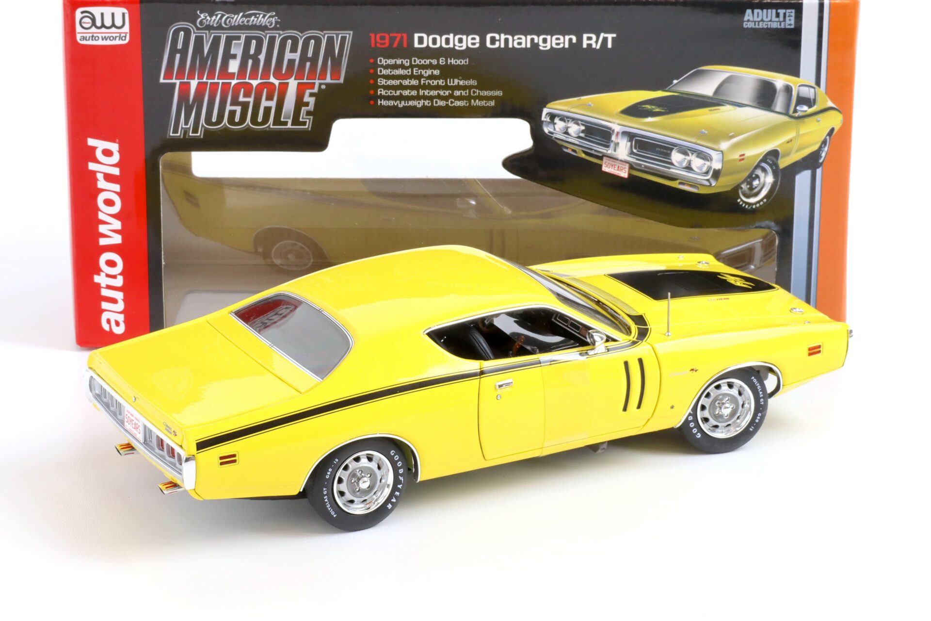 1:18 Auto World 1971 Dodge Charger R/T Coupe 50 YEARS 426 HEMI Banana yellow