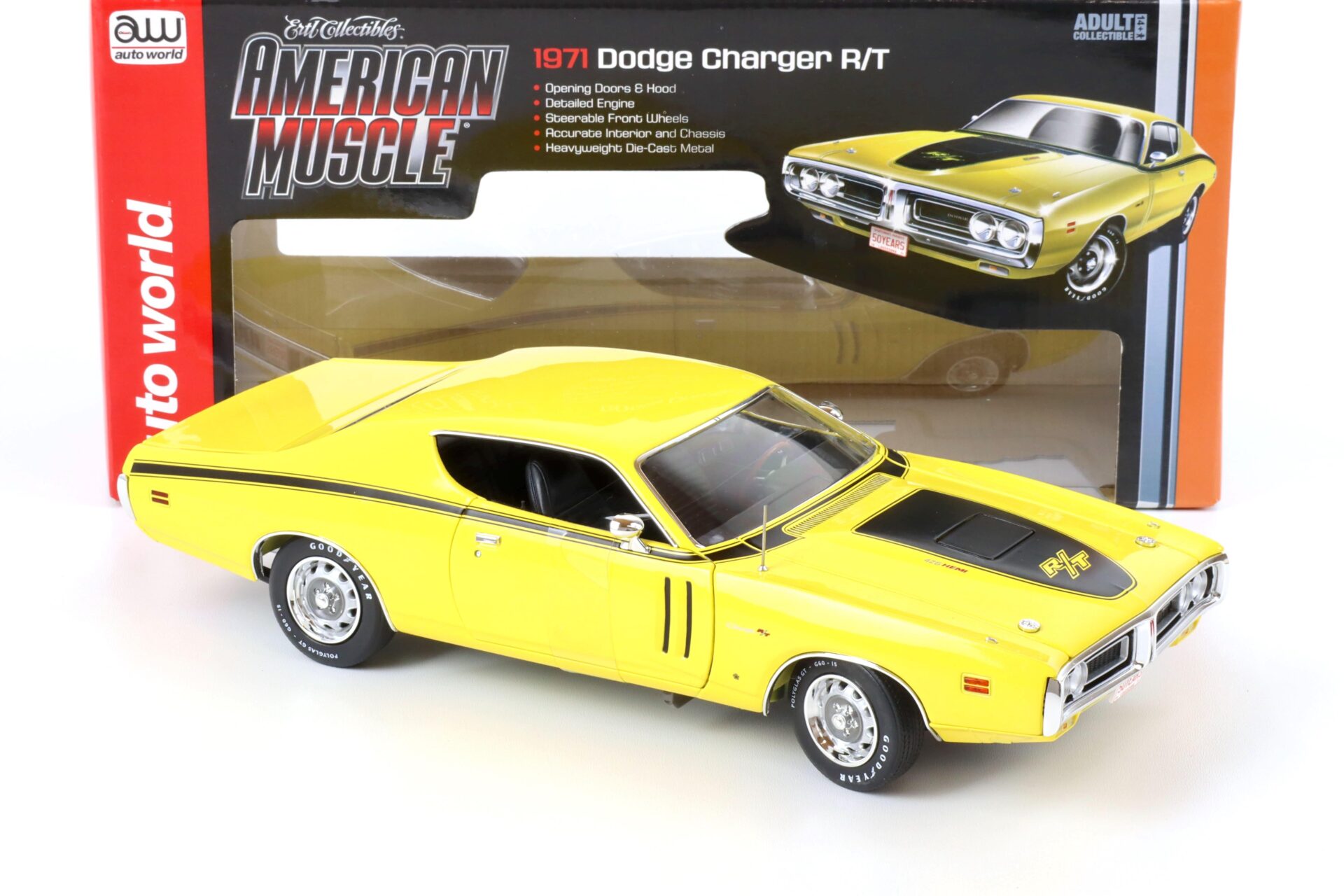1:18 Auto World 1971 Dodge Charger R/T Coupe 50 YEARS 426 HEMI Banana yellow