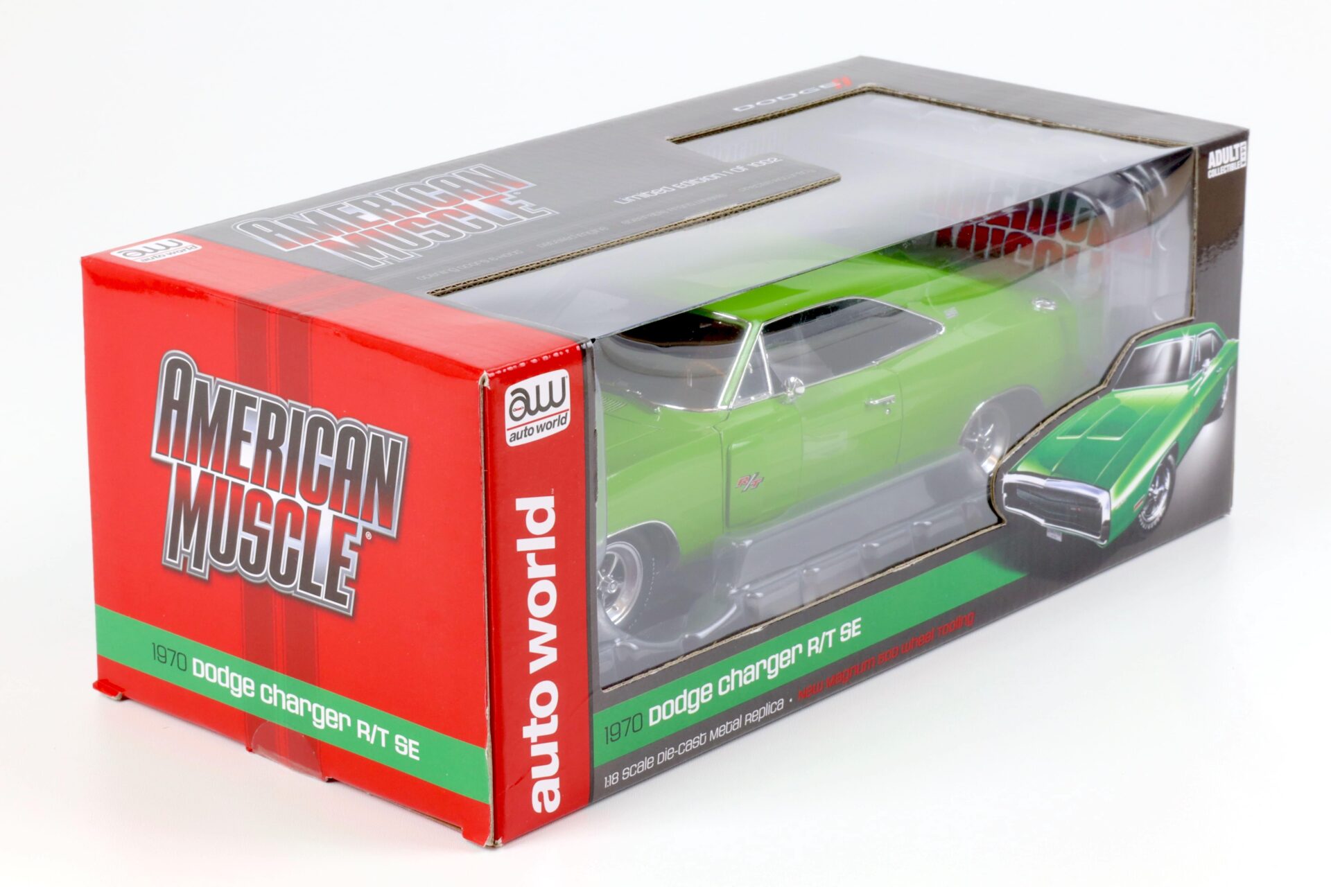 1:18 Auto World 1970 Dodge Charger R/T SE Coupe green New Magnum 500 wheel