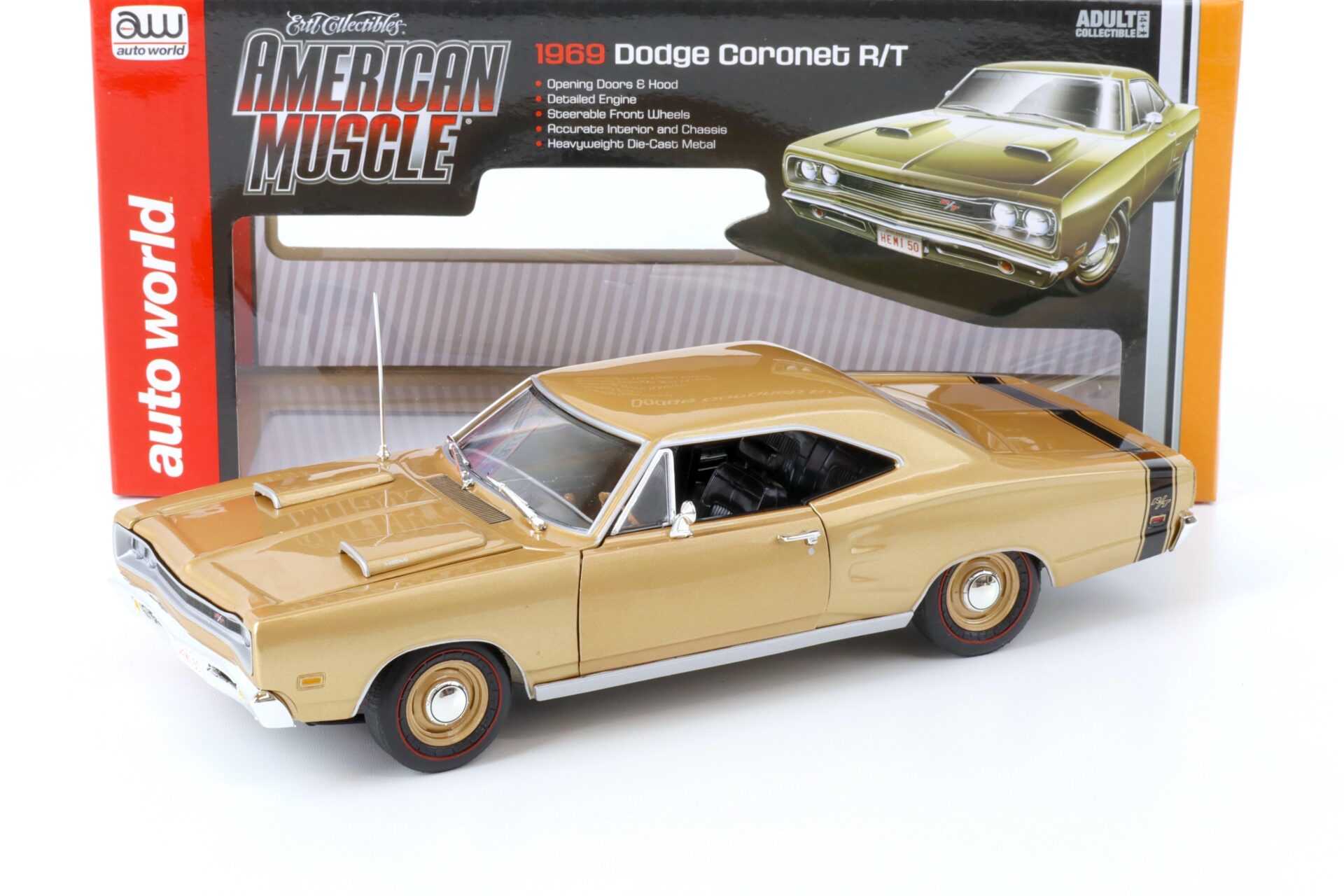 1:18 Auto World 1969 Dodge Coronet R/T Coupe 50 YEARS 426 HEMI gold metallic