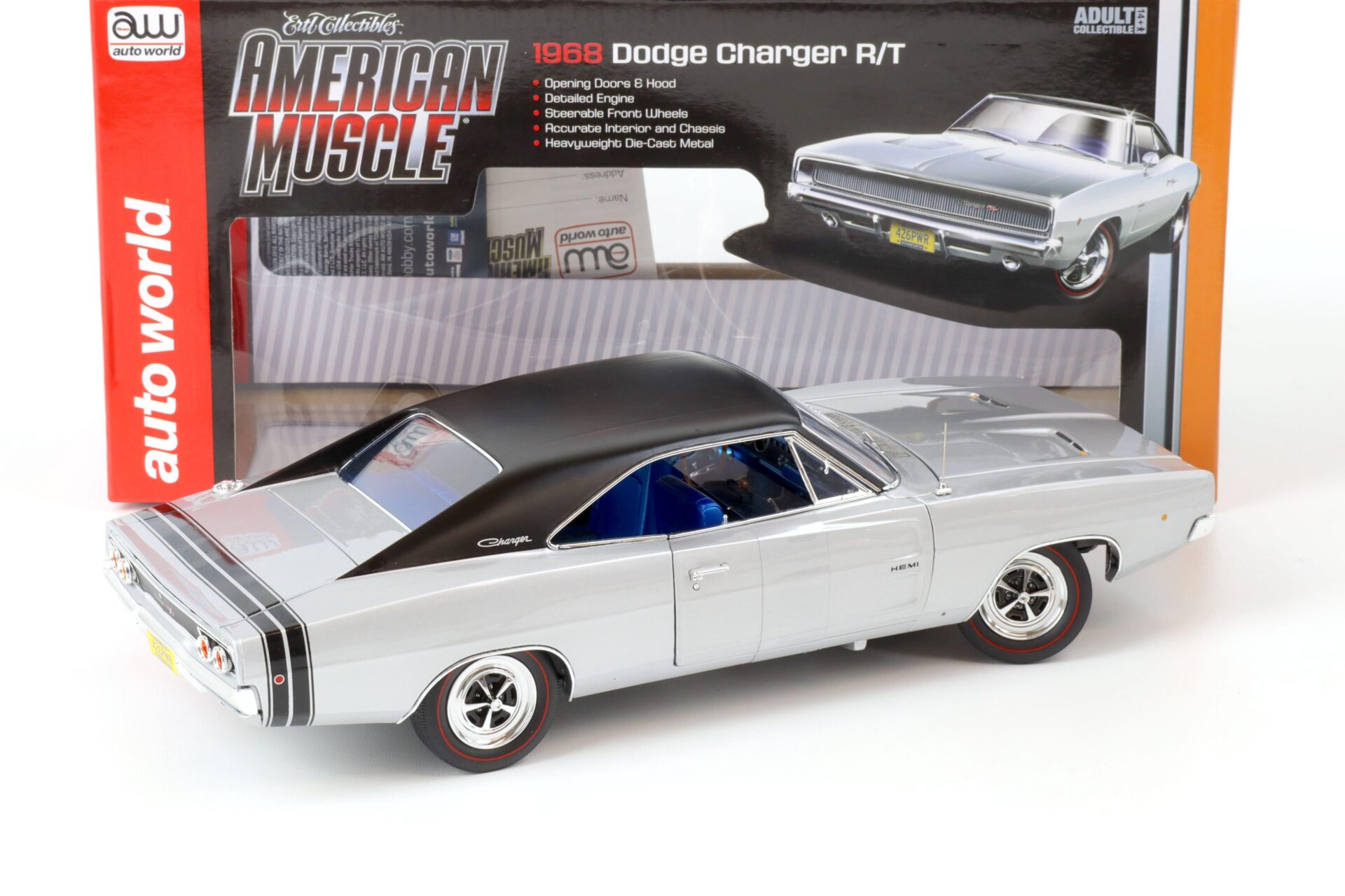1:18 Auto World 1968 Dodge Charger R/T Coupe 50 YEARS HEMI 426 silver metallic