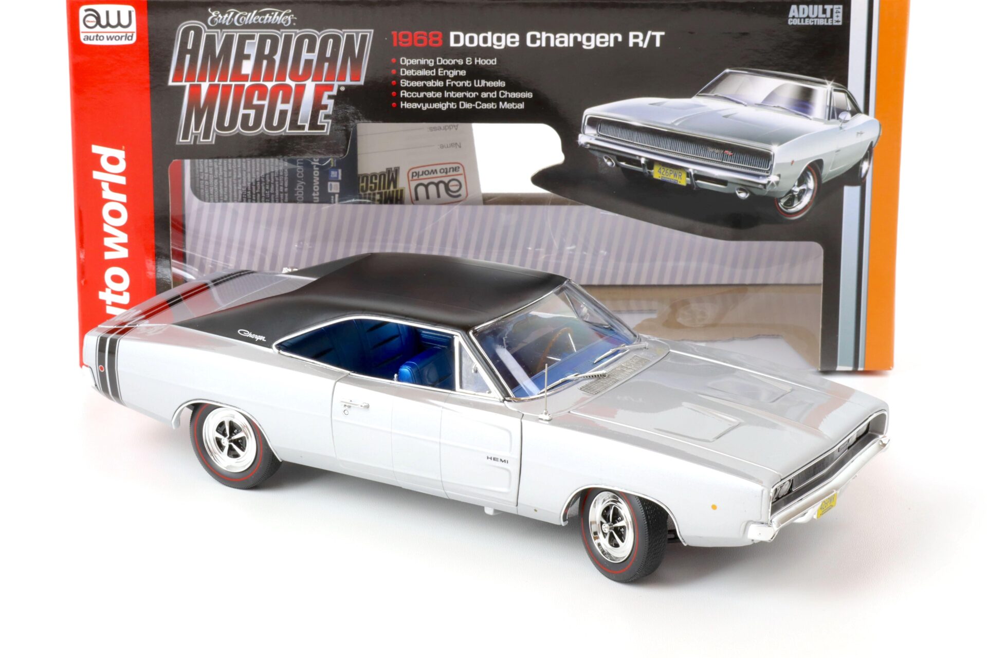 1:18 Auto World 1968 Dodge Charger R/T Coupe 50 YEARS HEMI 426 silver metallic
