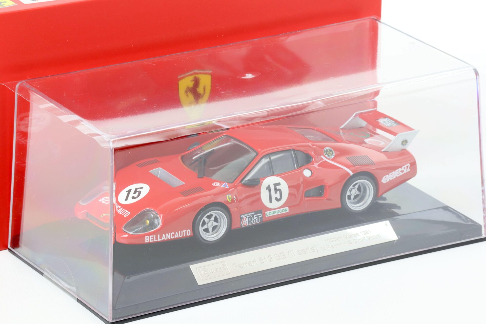 1:43 Bburago Ferrari 512 BB (II Serie) 1000km Monza 1981 M.Flammini #15 red