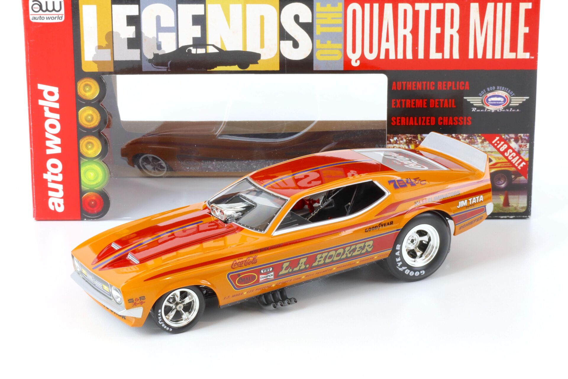 1:18 Auto World 1971 Ford Mustang NHRA Funny Car L.A. Hooker orange