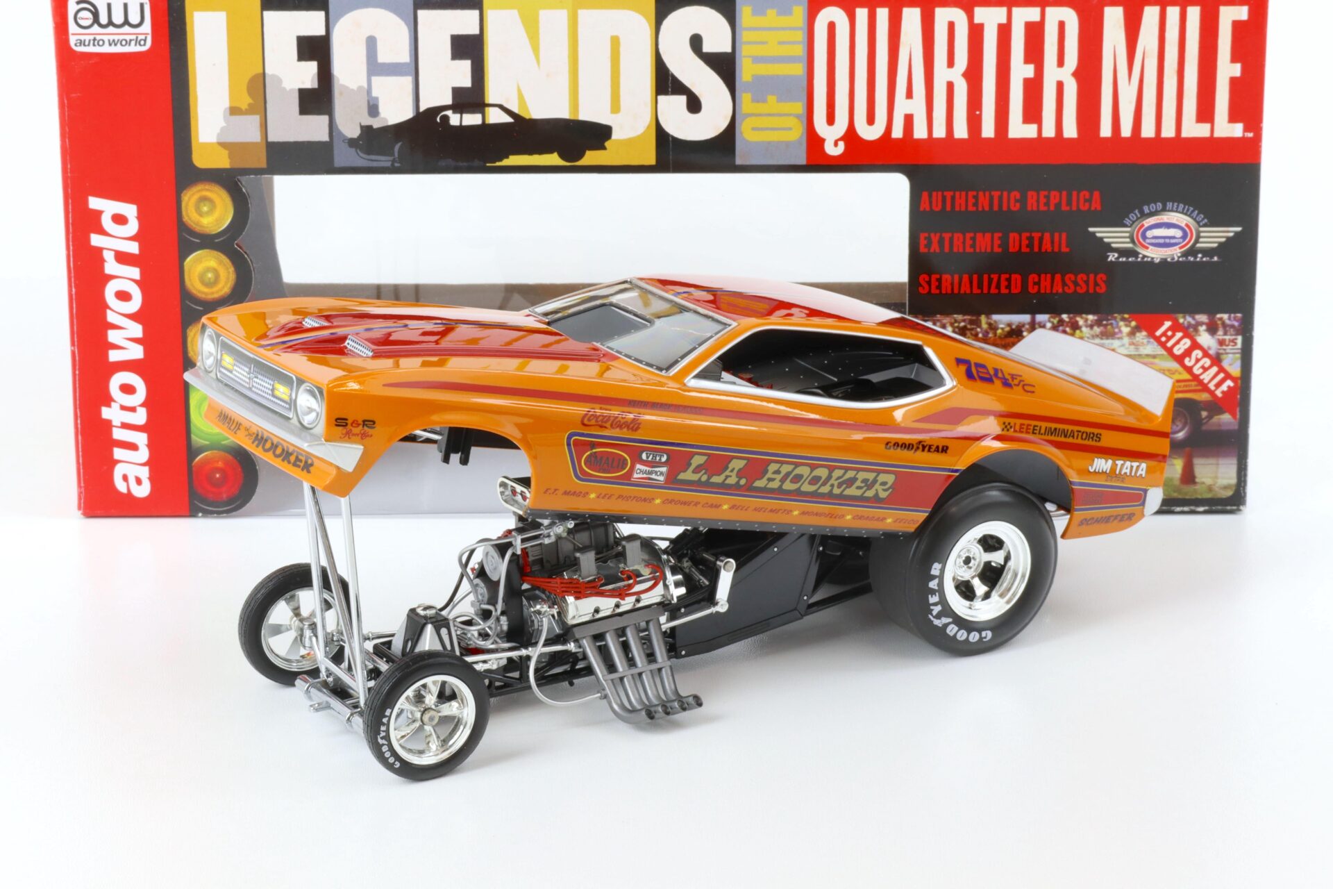1:18 Auto World 1971 Ford Mustang NHRA Funny Car L.A. Hooker orange