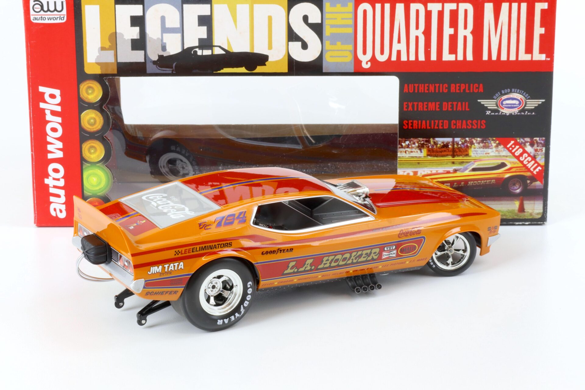1:18 Auto World 1971 Ford Mustang NHRA Funny Car L.A. Hooker orange