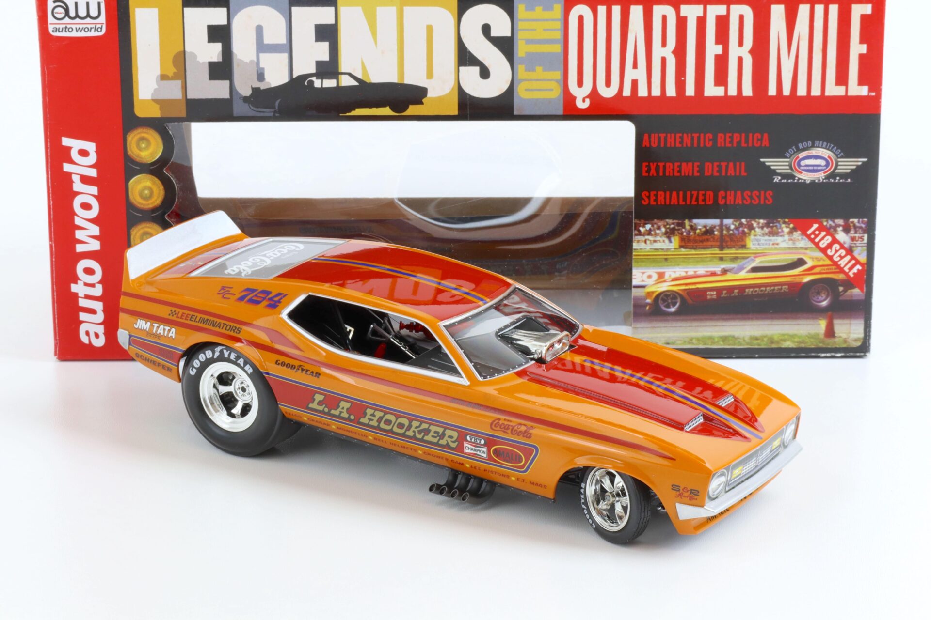 1:18 Auto World 1971 Ford Mustang NHRA Funny Car L.A. Hooker orange