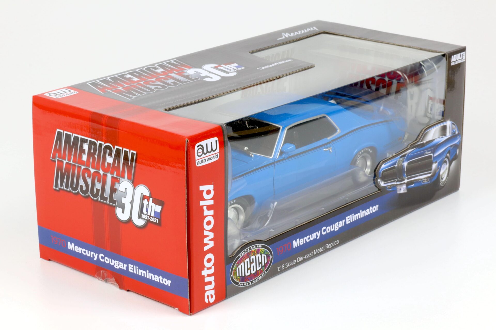 1:18 Auto World 1970 Mercury Cougar Eliminator Coupe MCACN competition blue