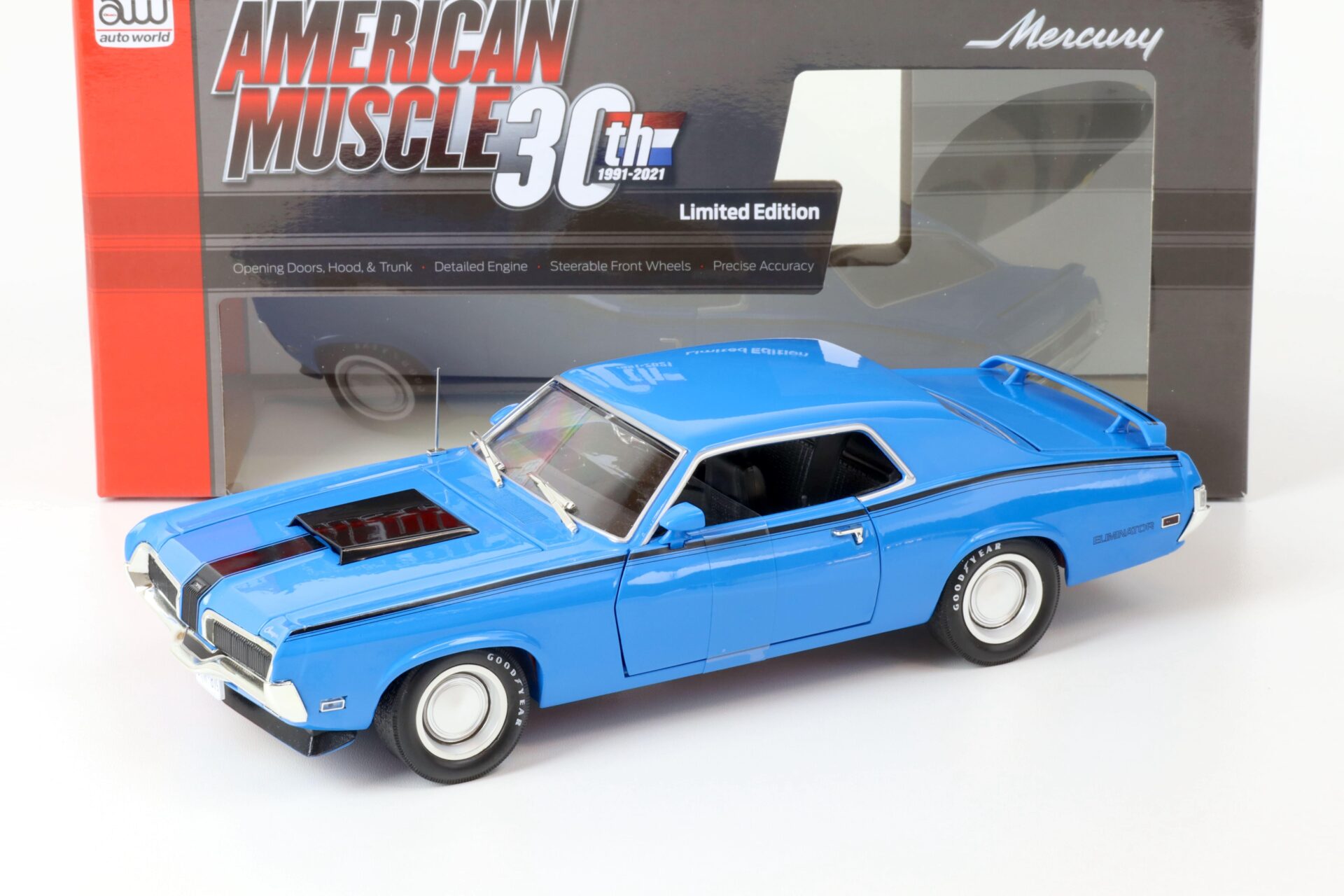1:18 Auto World 1970 Mercury Cougar Eliminator Coupe MCACN competition blue