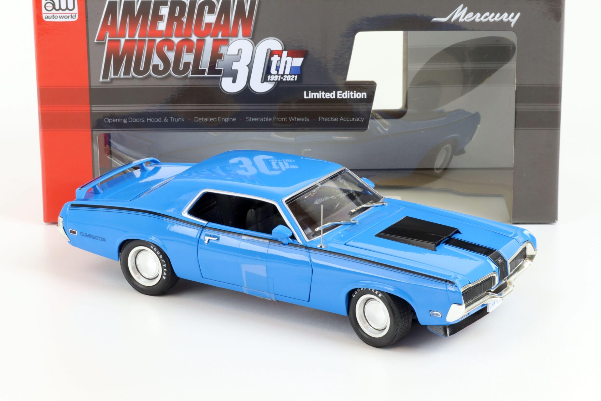 1:18 Auto World 1970 Mercury Cougar Eliminator Coupe MCACN competition blue