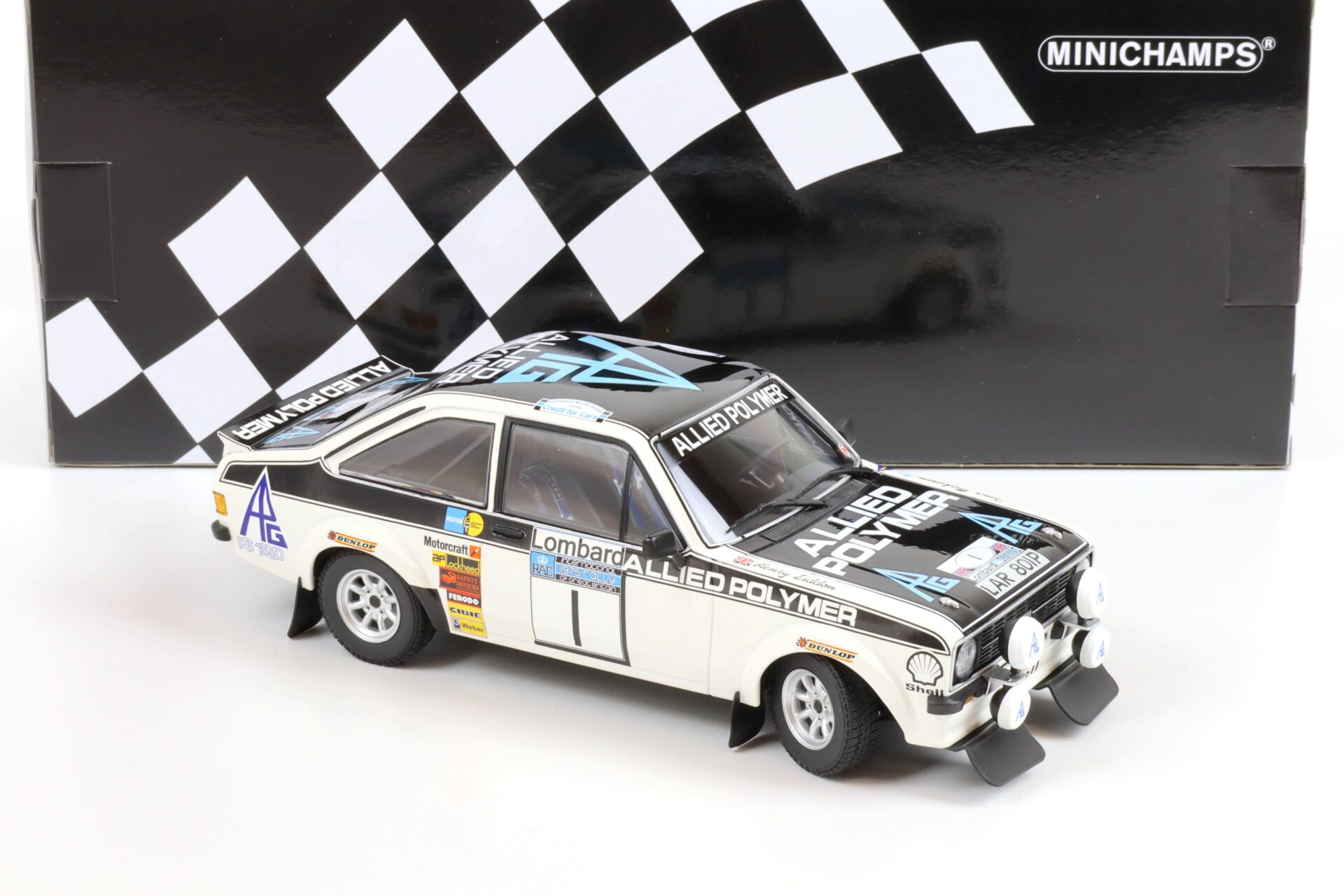 1:18 Minichamps Ford Escort RS 1800 Mäkinen #1 Winner Lombard RAC Rally 1975