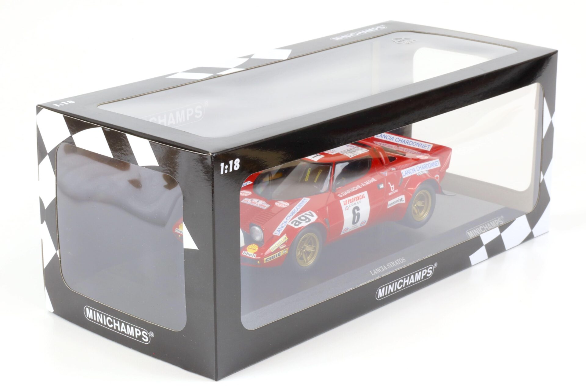 1:18 Minichamps Lancia Stratos Darniche/Mahe #6 Winner Tour de Corse 1975