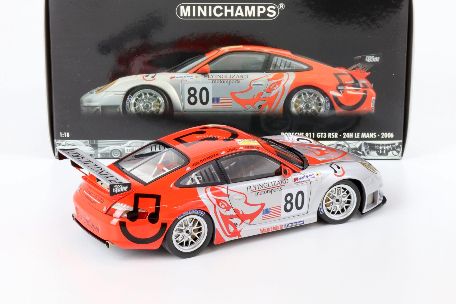 1:18 Minichamps Porsche 911 (996) GT3 RSR 24h Le Mans 2006 Flying Lizard #80