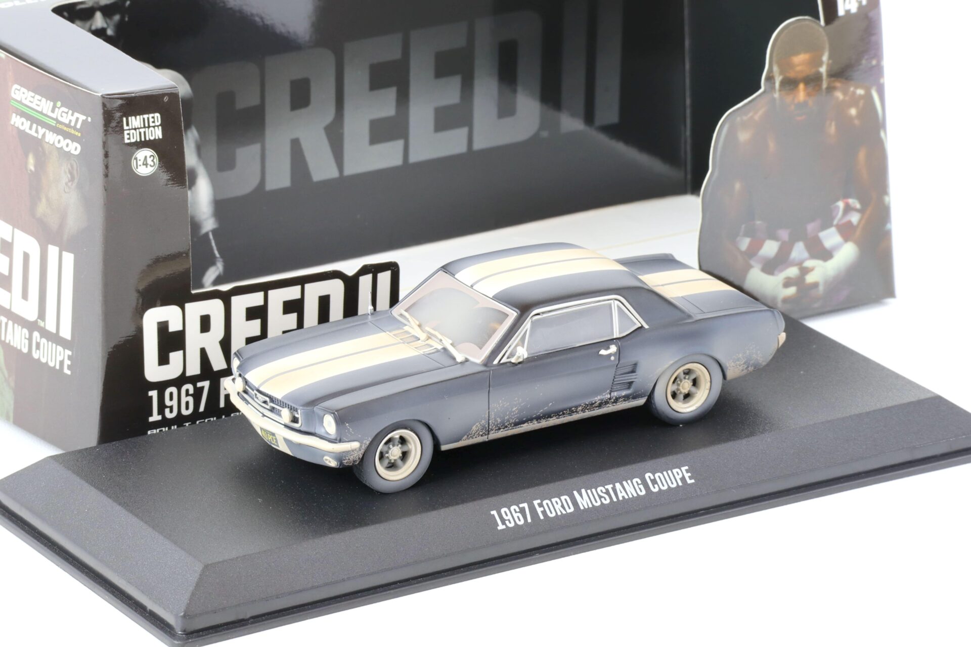 1:43 Greenlight 1967 Ford Mustang Coupe CREED II dirty Version black/ white