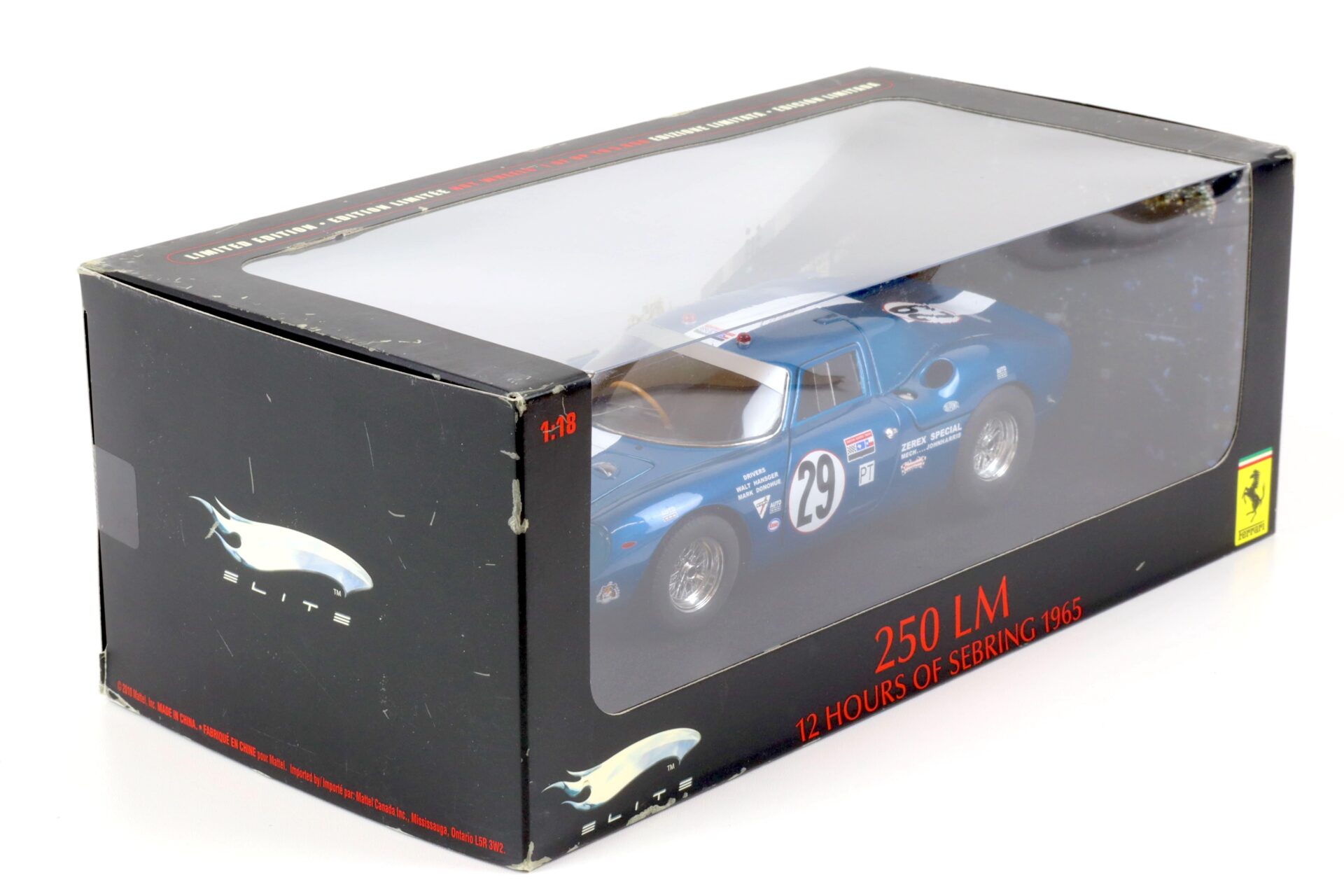 (A6A242) 1:18 Hot Wheels Elite Ferrari 250 LM 12 Hours of Sebring 1965