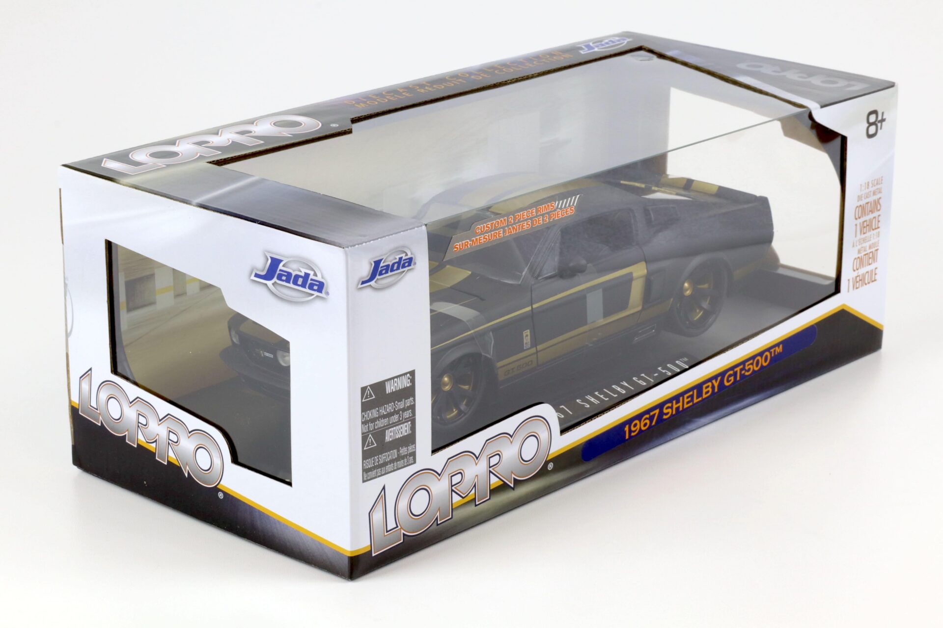 1:18 JADA Toys 1967 Ford Mustang Shelby GT-500 Coupe matt black/ gold