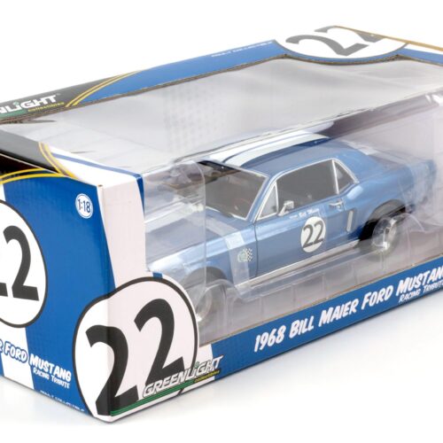1:18 Greenlight 1968 Bill Maier Ford Mustang Racing Tribute #22 blue/ white