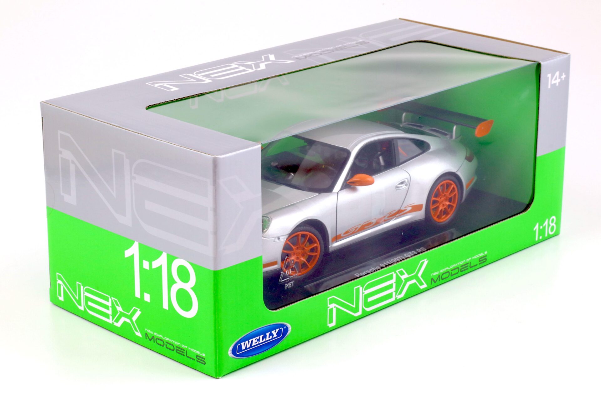 1:18 Welly Porsche 911 (997) GT3 RS silver/ orange