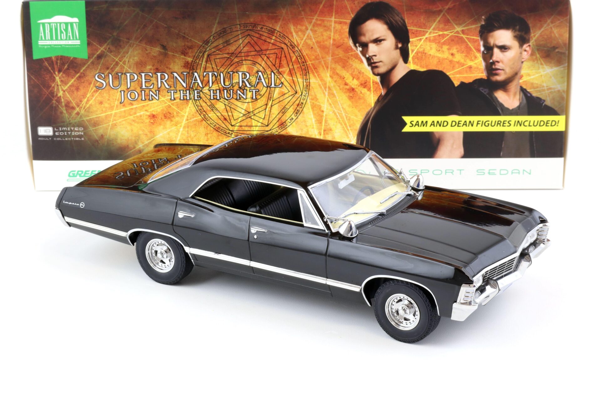 1:18 Greenlight 1967 Chevrolet Impala Sport Sedan Supernatural black + 2x Figuren SAM and DEAN