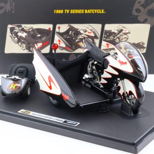 1:12 Hot Wheels Elite BATMAN 1966 TV Series Batcycle and Sidecar Batmobile