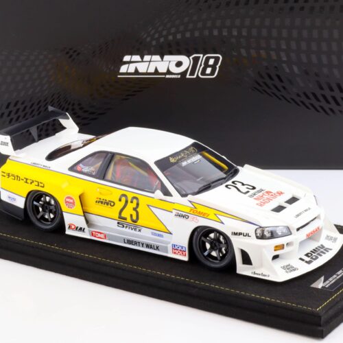 1:18 INNO Models Nissan Skyline GT-R (R34) LBWK Super Silhouette Hoshino #23 white/yellow