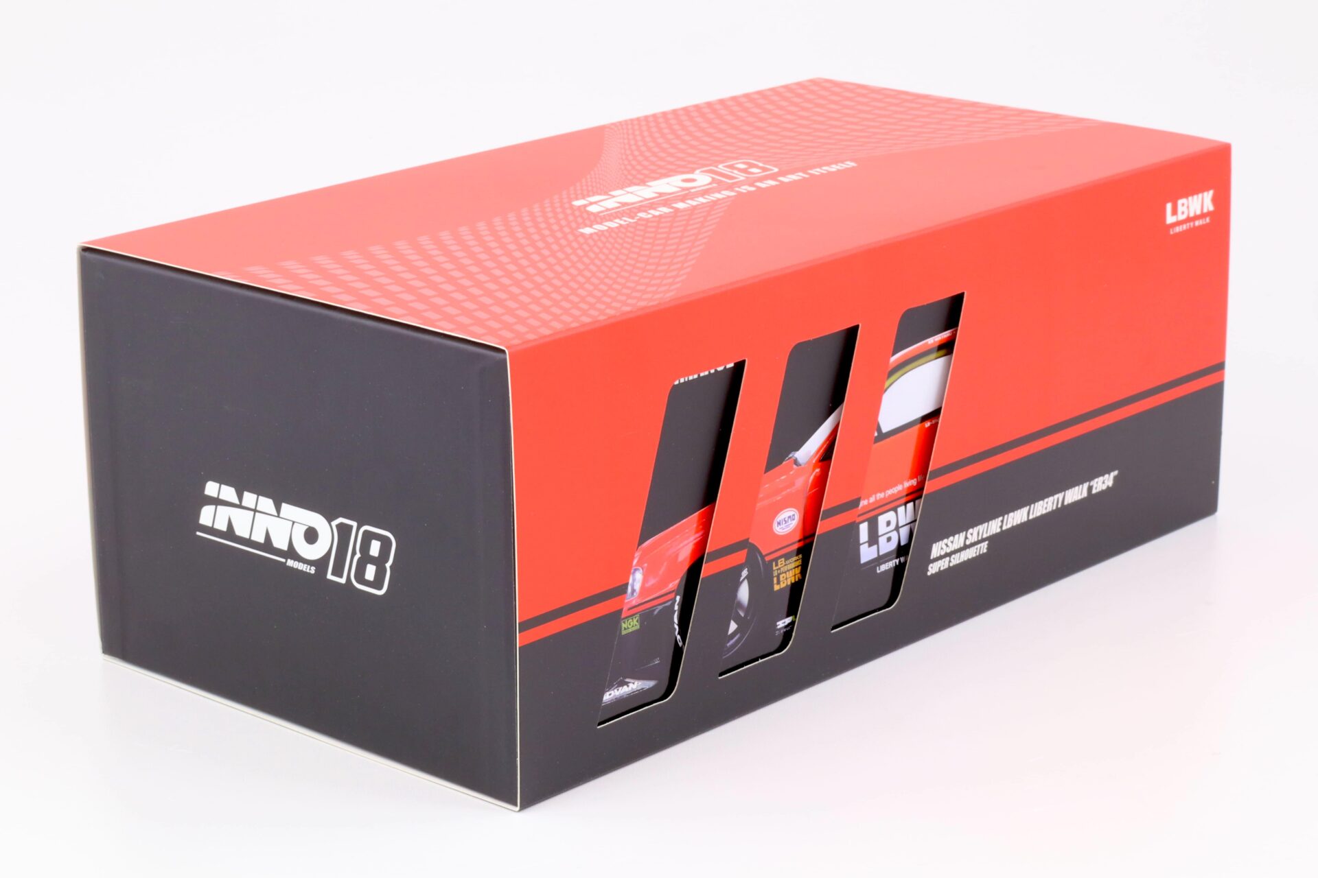 1:18 INNO Models Nissan Skyline GT-R (R34) LBWK Super Silhouette #5 black/ red